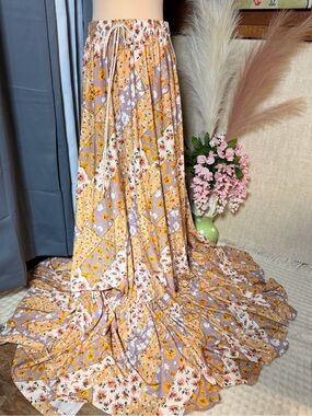 Don&judy Floral Skirt 56” long in Mustard and Lavender Maternity skirt